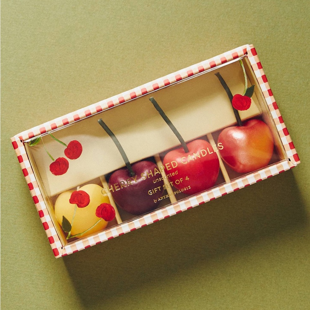 Cherry Shaped Candle Set Wax Candles, Set of 4 By Anthropologie New In Box